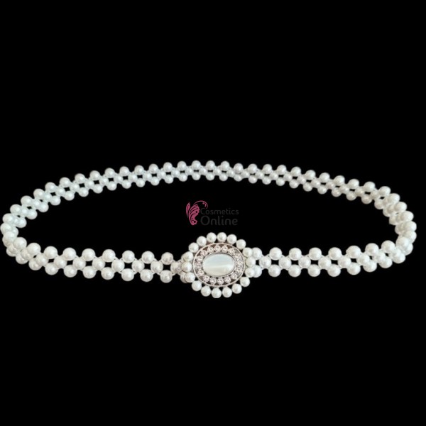 Centura din perle pe elastic Alba BLT026TT - HandMade